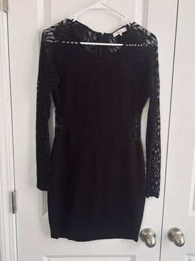 Parker-  Black Lace Long-Sleeve Dress, zipper backing